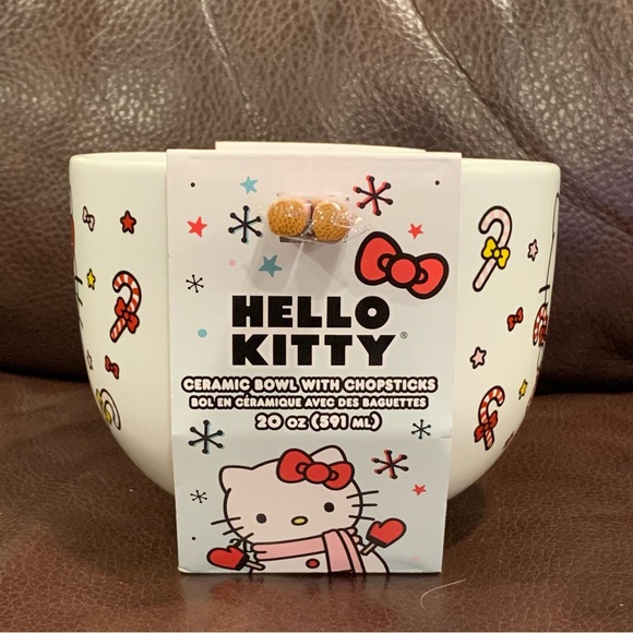 Hello Kitty Peppermint Candy Cane 20oz Ceramic Noodle Bowl & Chopstick Set - Picture 5 of 9